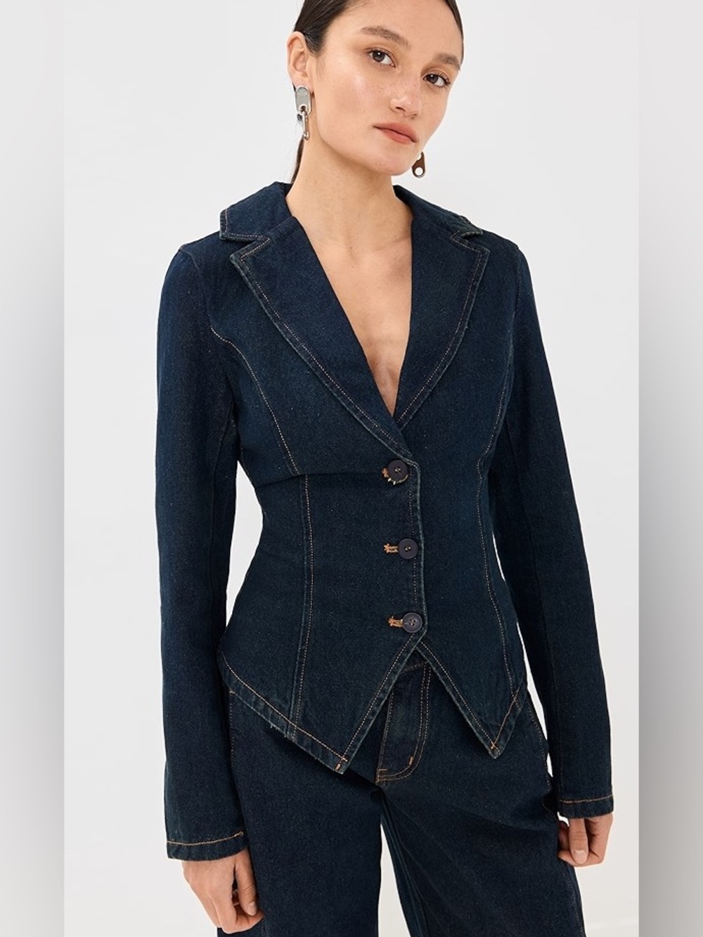 LIONESS Denim Dark Wash Blazer Jacket Size Small - Picture 3 of 10